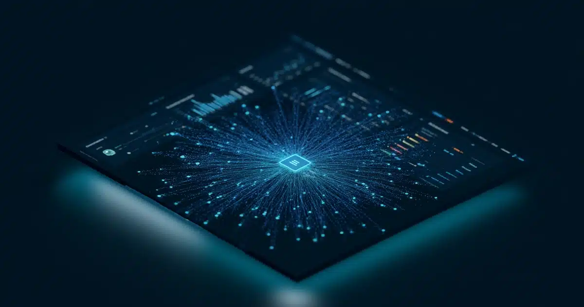 Isometric dashboard illustration showing backlink network for off-page SEO software
