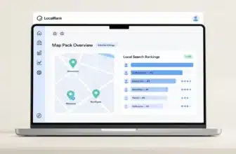 Local SEO software dashboard showing map pack rankings and chart panel