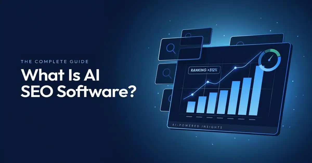 What is AI SEO software — dashboard showing AI-driven ranking growth and search insights