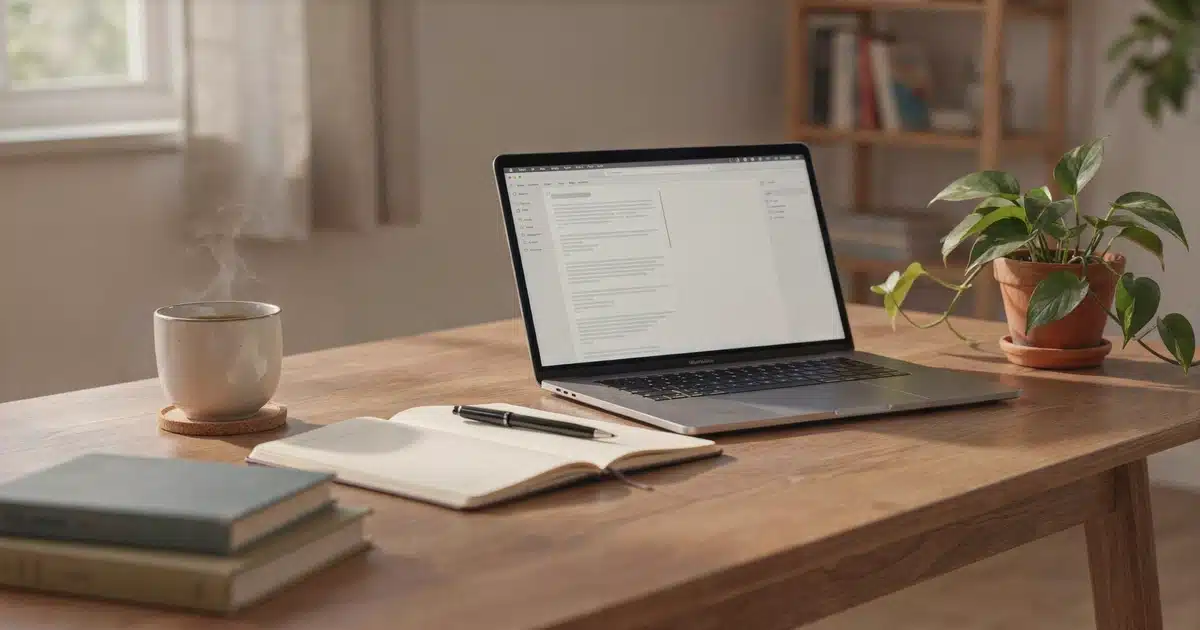 Realistic photo of a writer's desk setup used with AI writing tools