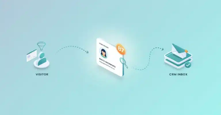 Lead generation pipeline showing a visitor becoming a scored CRM contact
