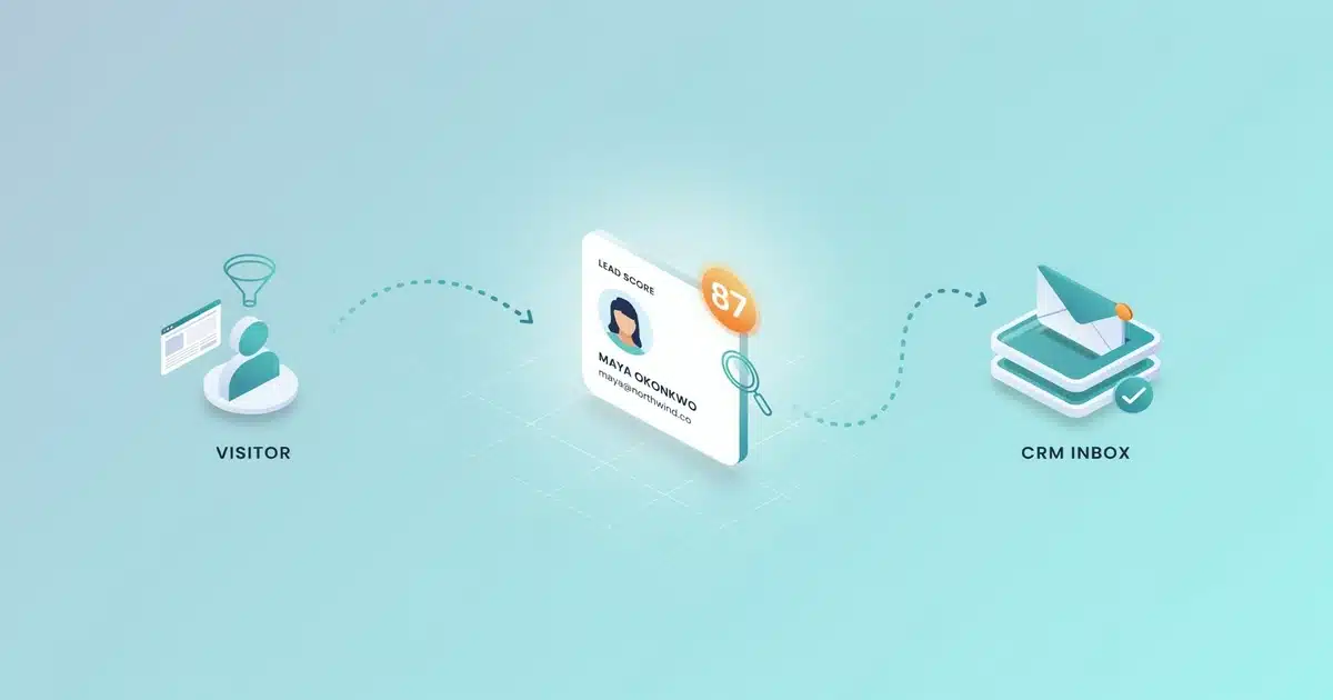 Lead generation pipeline showing a visitor becoming a scored CRM contact