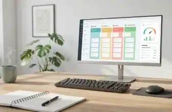 3D render of sales pipeline and lead scoring dashboard on desk monitor