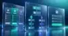 Three floating software panels comparing pricing tiers, automation workflows, and signup forms in email marketing software for small business