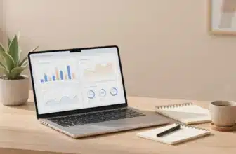 Home office desk with laptop open to an email marketing platform dashboard