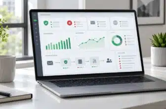 Laptop showing an email authentication dashboard with SPF, DKIM, and DMARC pass and fail results