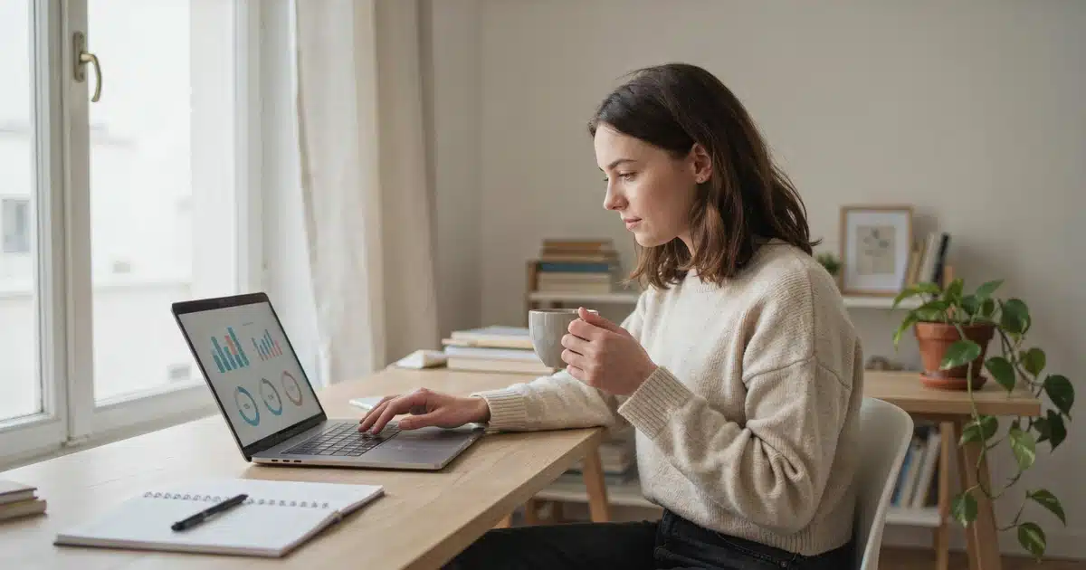 Marketer working on email marketing strategy at office desk